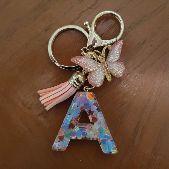 2/$15 Letter A Butterfly Keychain/Bag Charm - Picture 3 of 3